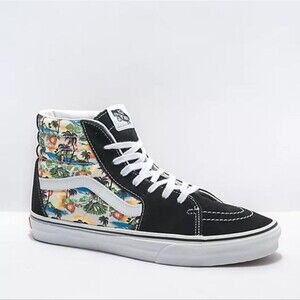 Unisex Vans Sk8-Hi Aloha Black & White Skate Shoes, Size 7 Men's, 8.5 Women's